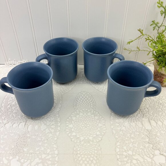Dansk International 10 Oz Coffee Mugs Set Of 4 Stoneware Blue Made In Portugal - Picture 2 of 11